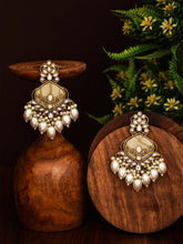 Gold plated kundan & Meenakari Chandbali Earring White