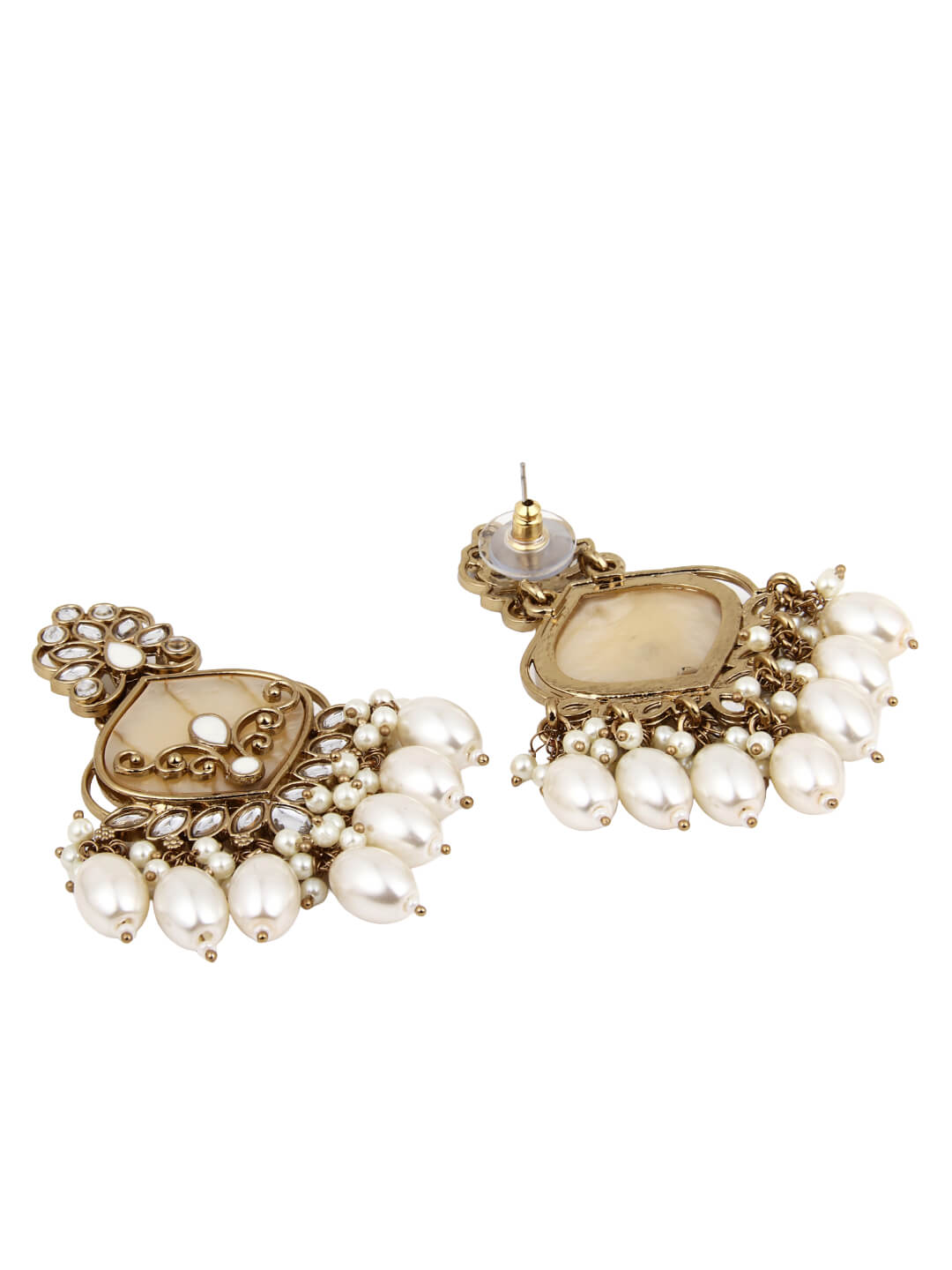 Gold plated kundan & Meenakari Chandbali Earring White