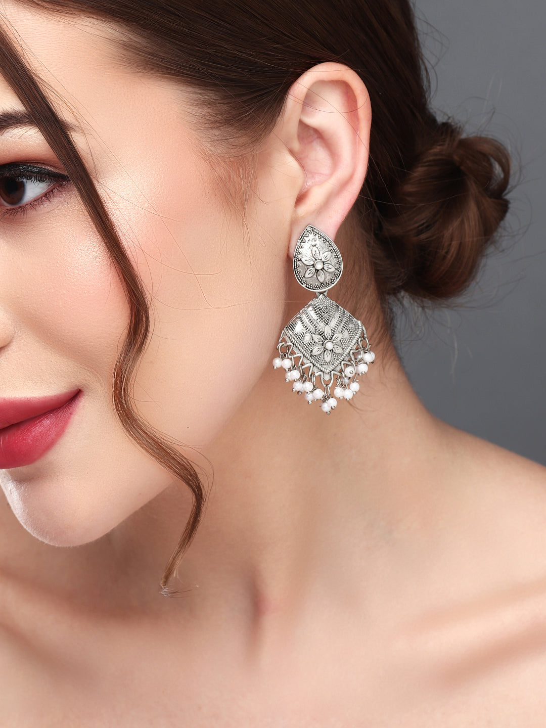 Silver Oxydised finish Drop Earring