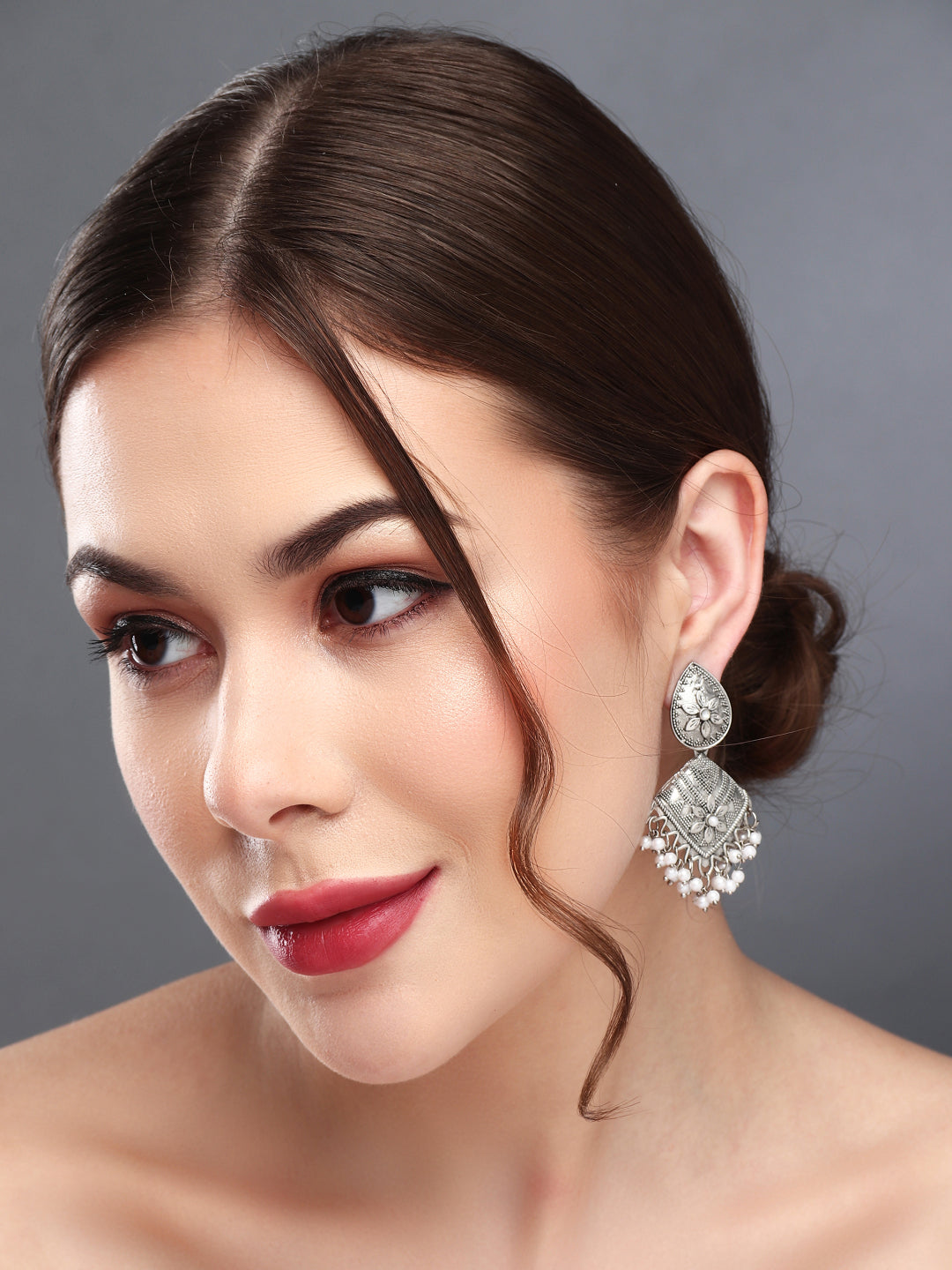 Silver Oxydised finish Drop Earring