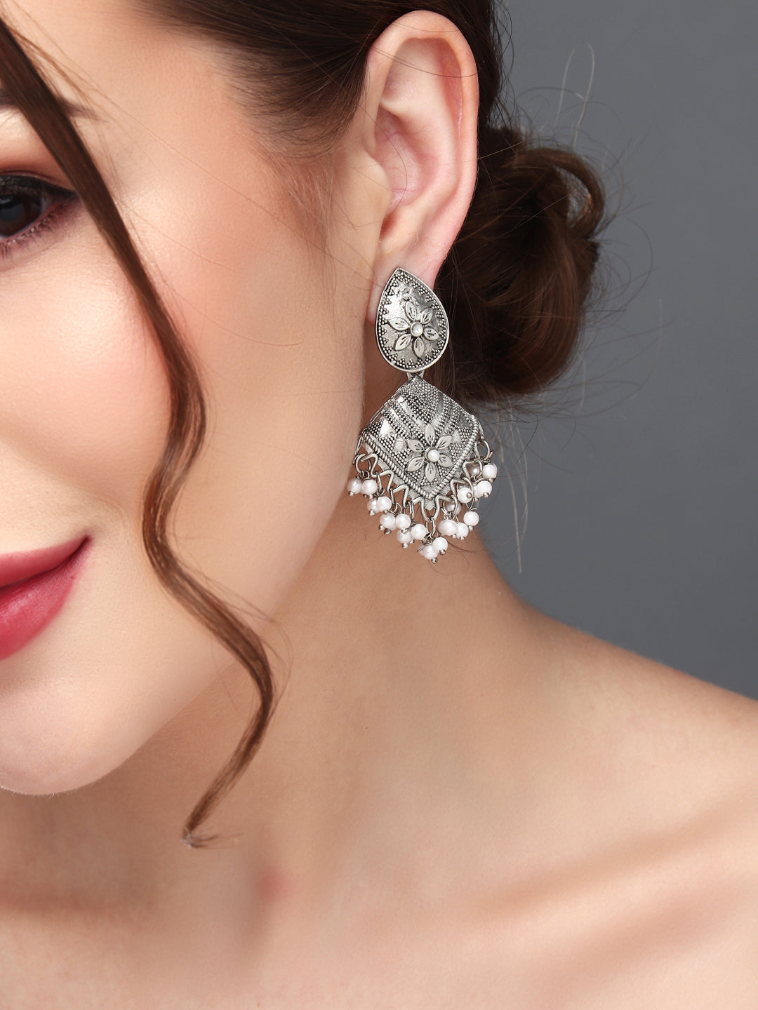Silver Oxydised finish Drop Earring