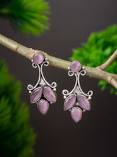 Silver Oxydised finish drop Earring with Pink AD stone