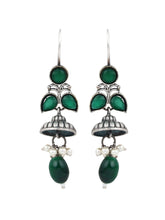 Silver Oxidised green drop earrings