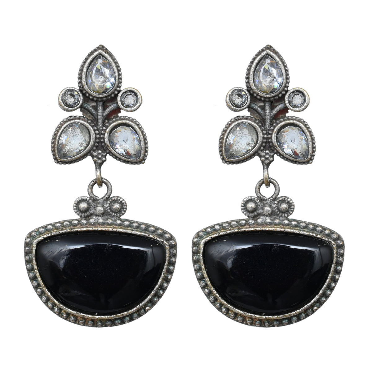 Silver Oxidised finish AD stone drop earring