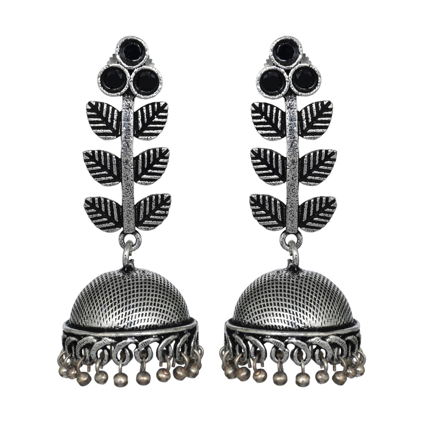 Leaf detailed Silver Oxydised Jhumka