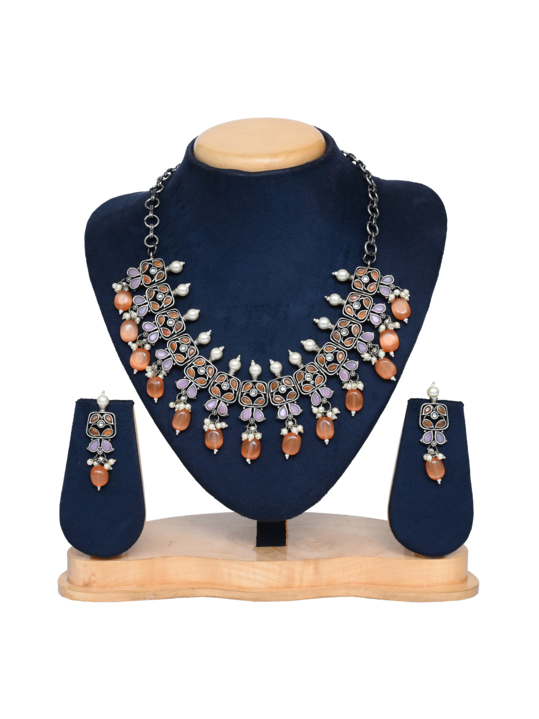 Silver Oxydised finish Necklace choker with earring