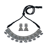 Silver Oxydised finish choker set with engraved design