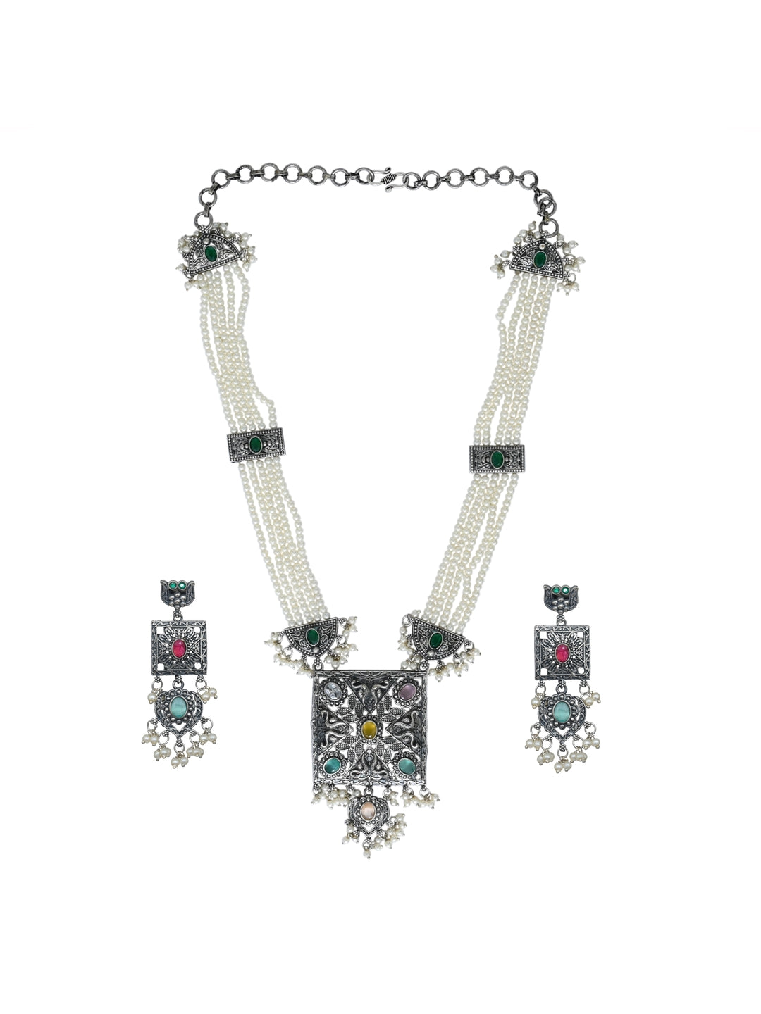 Silver Oxydised Long necklace & Earring set