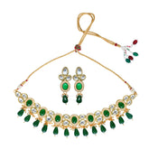 Gold plated Kundan choker set with green stone