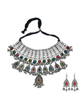 Silver Oxydised Jewellery Set with Meenakari