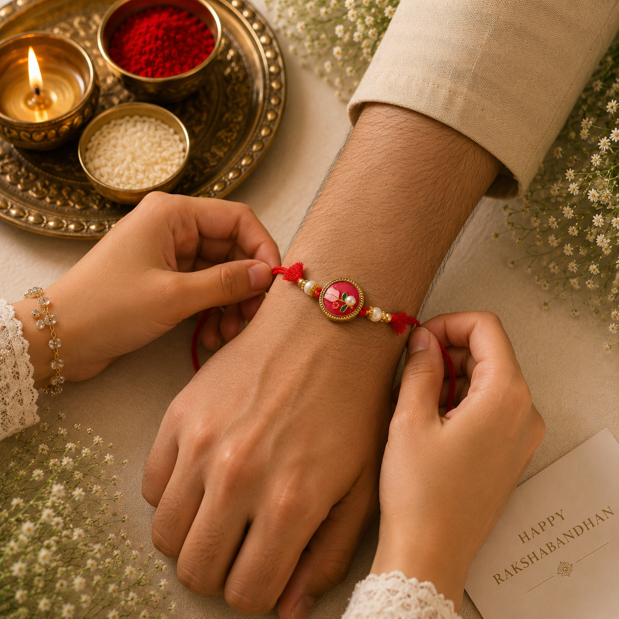 Floral Meenakari Rakhi Set