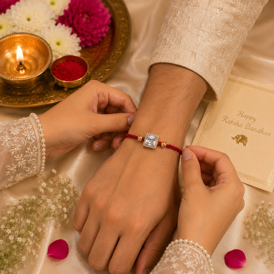 Classic Stone Handmade Rakhi with Crystal Charm & Sacred Red Thread
