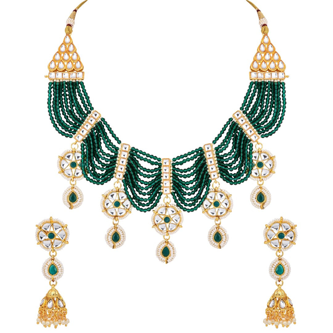 Emerald Green Layered Bead Necklace Set
