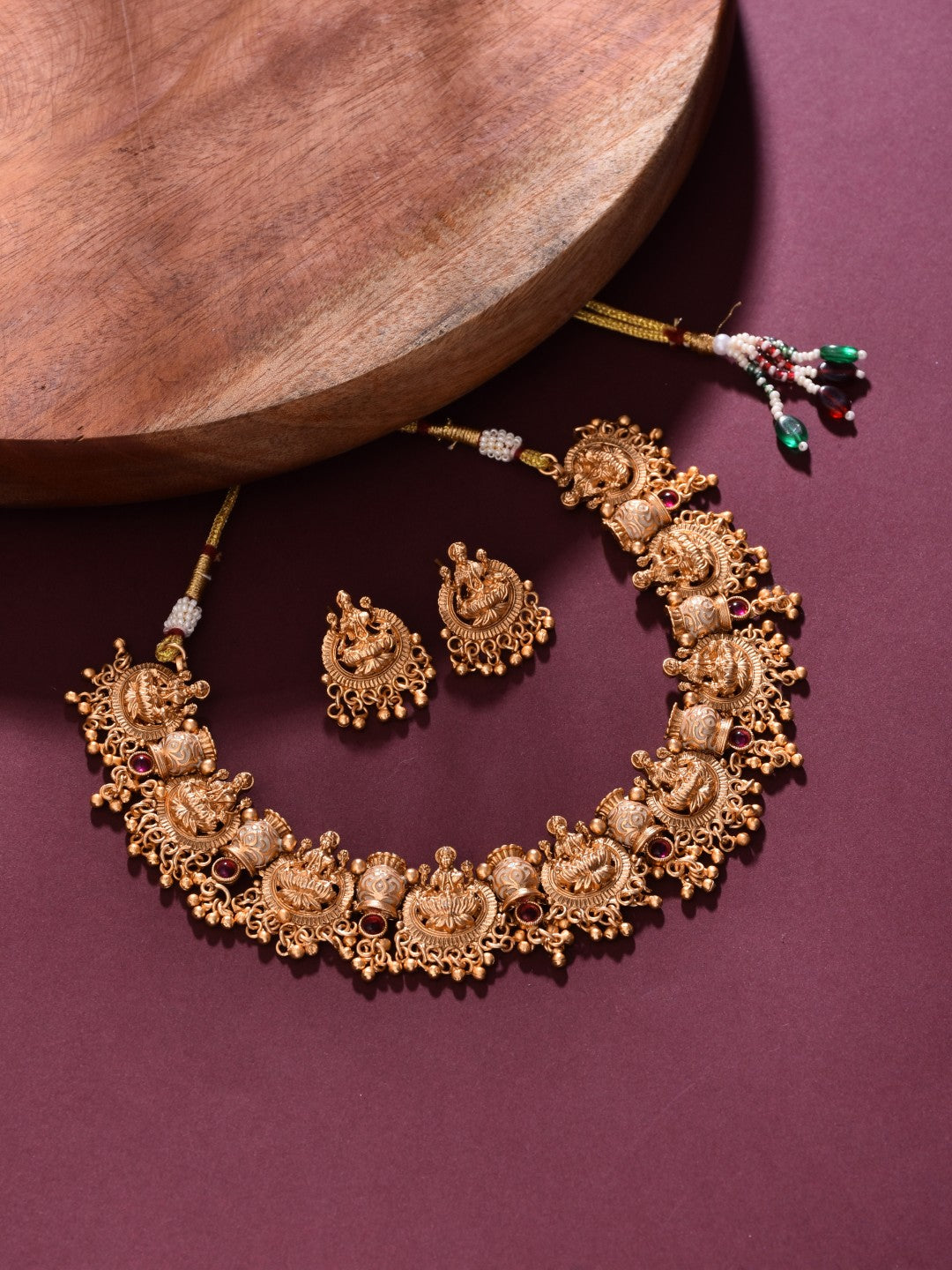 Traditional Temple Jewellery Set with Ghungroo Drops