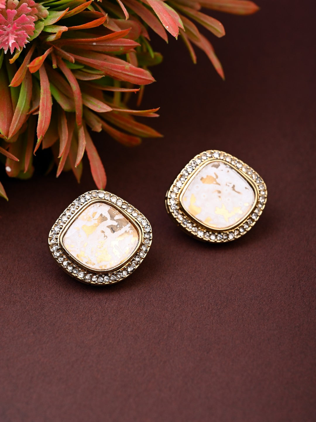 Heritage-Inspired Stone Stud Earrings - White