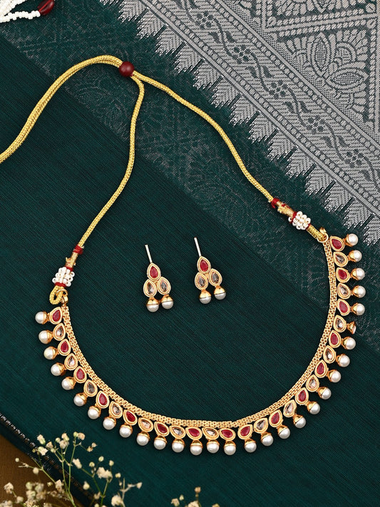 Ruby Radiance Gold-Tone Necklace & Earrings Set