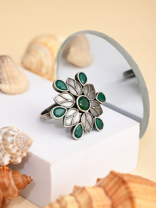 Green Ad stone adjustable geometric ring