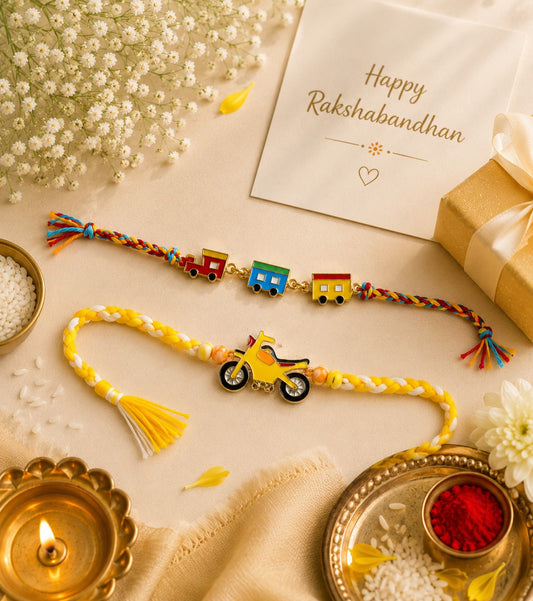 Colorful Train & Motorcycle Designer Rakhis