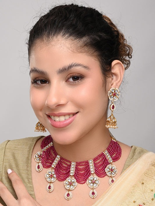 Red  Necklace set with jhumka earrings