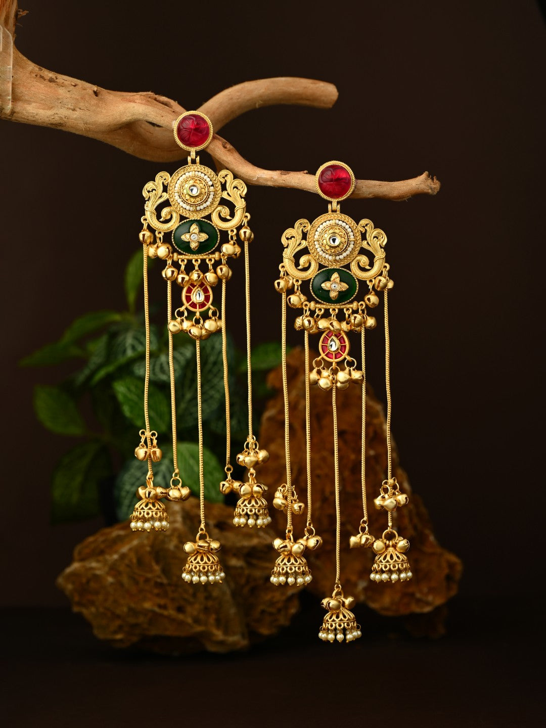 Ruby & Emerald Chandbali Chandelier Earrings