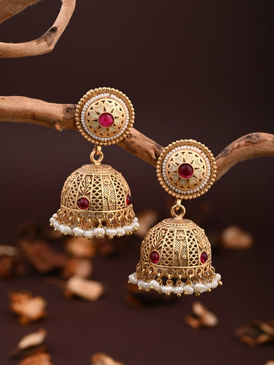 Royal Stone Antique Jhumka Earrings