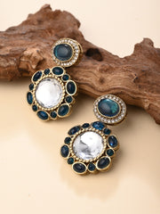 Statement earrings featuring a bold circular design with a vintage finish Blue