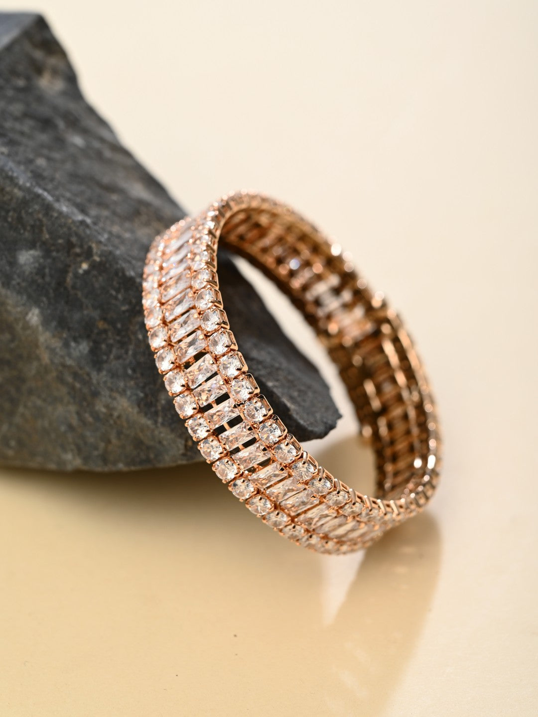 Rose Gold-Tone CZ Tennis Bracelet Bangle