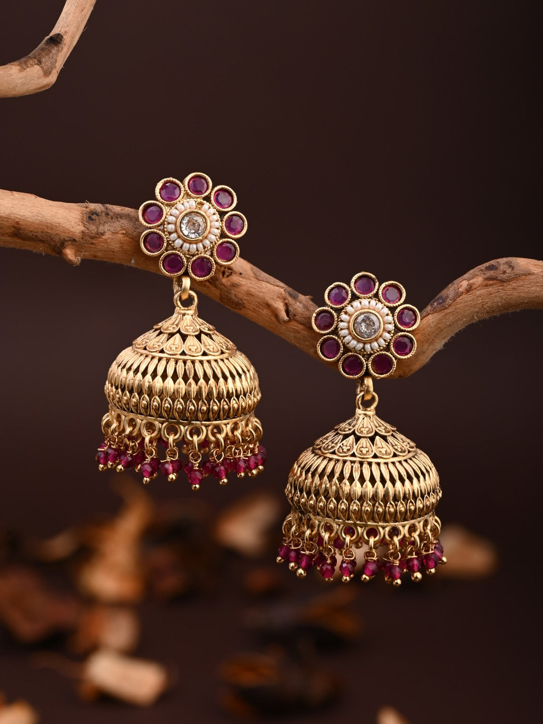 Ruby Bloom Copper Jhumka Earrings