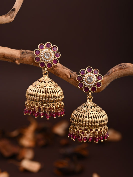 Ruby Bloom Copper Jhumka Earrings