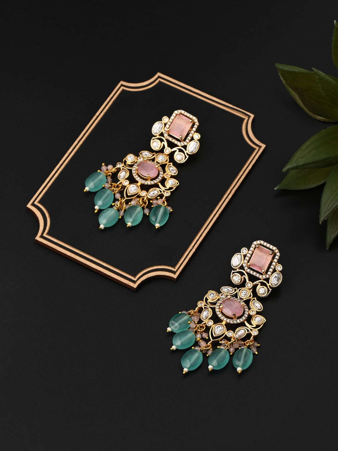 Gold plated Kundan & AD stone chandbali bali - Multi