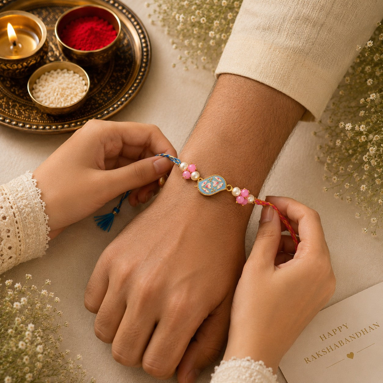 Evil Eye & Pastel Charm Rakhi Set