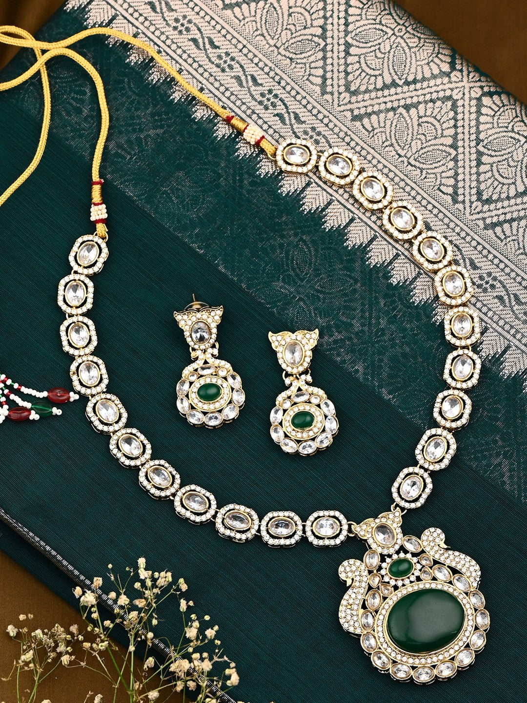 Emerald Green Elegance Gold-Tone Necklace & Earrings Set