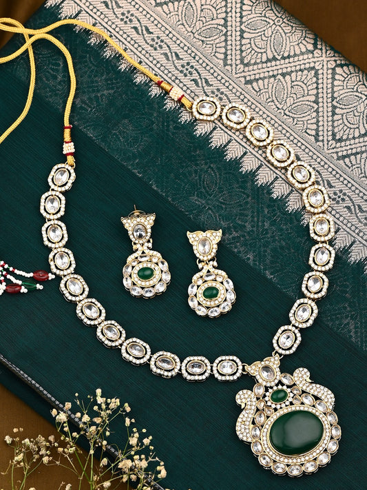 Emerald Green Elegance Gold-Tone Necklace & Earrings Set