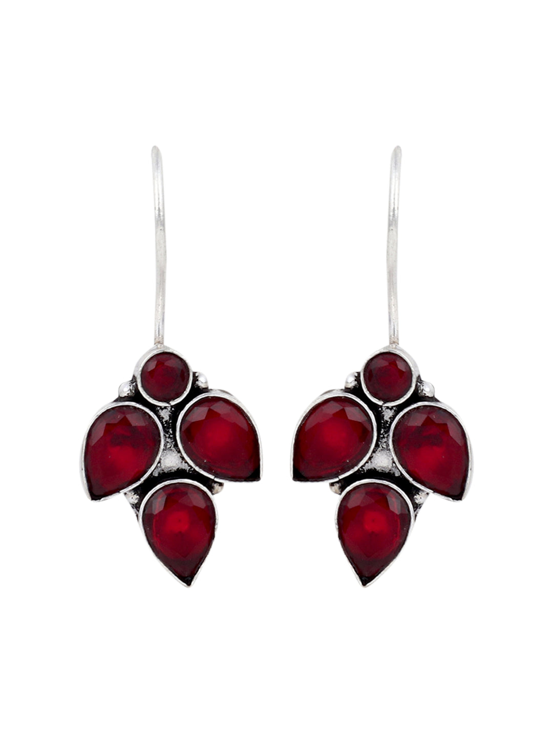 Silver Oxidised finish Red stone work drop earring
