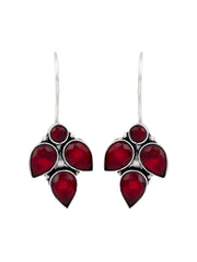 Silver Oxidised finish Red stone work drop earring