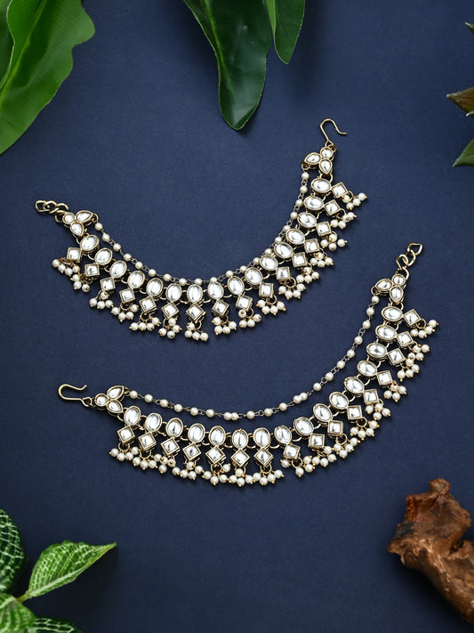 Kundan & Beads double layered ear chains