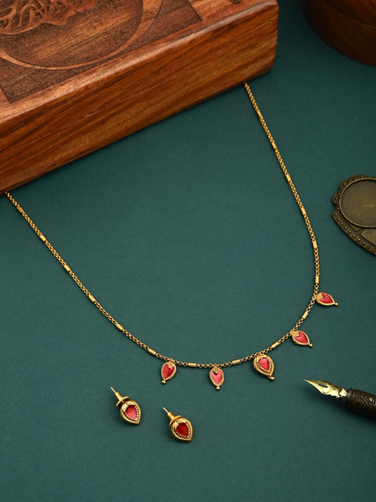 Elegant Red Meenakari Pendant Necklace Set