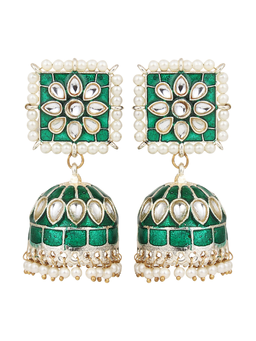 Gold plated Green Enamel Jhumka