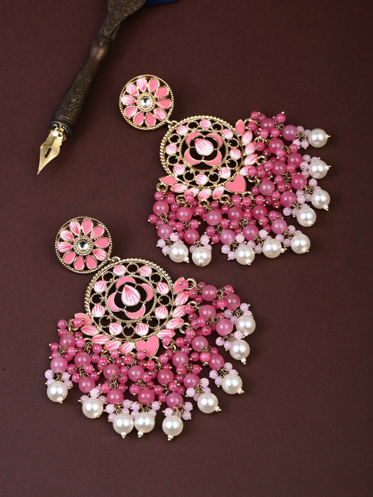 Vibrant Pink Chandelier Pearl Drop Earring