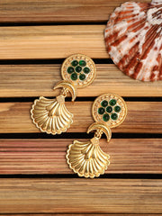 Gold-Plated Drop Earrings with Green AD Stone