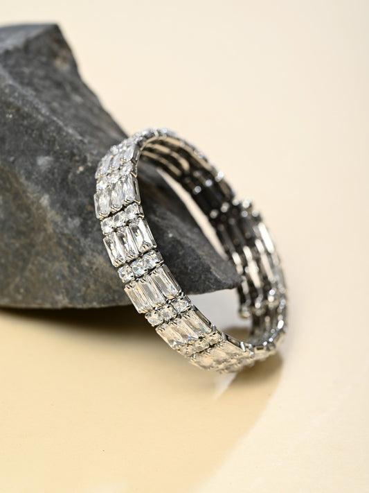 Elegant Silver-Tone CZ Tennis Bangle Bracelet 3 line
