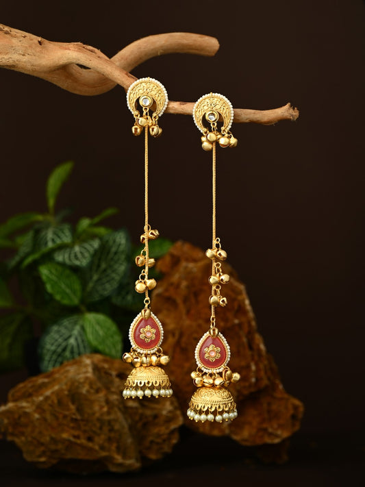Gold plated Kshimiri long Jhumka Earrings