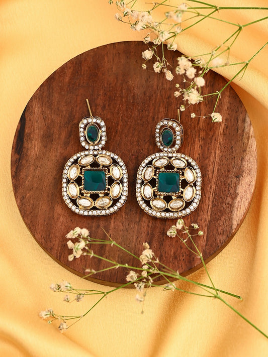 Kundan & Stone Embellished Statement Earrings Green
