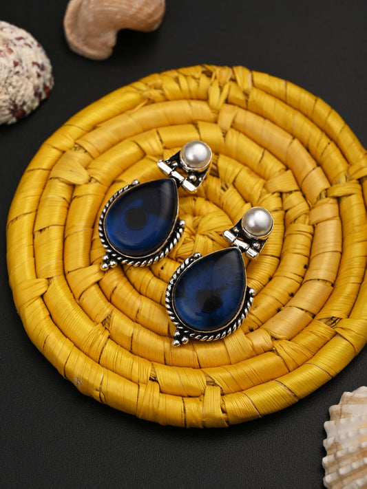 Pearl & Stone tear drop earring - Navy