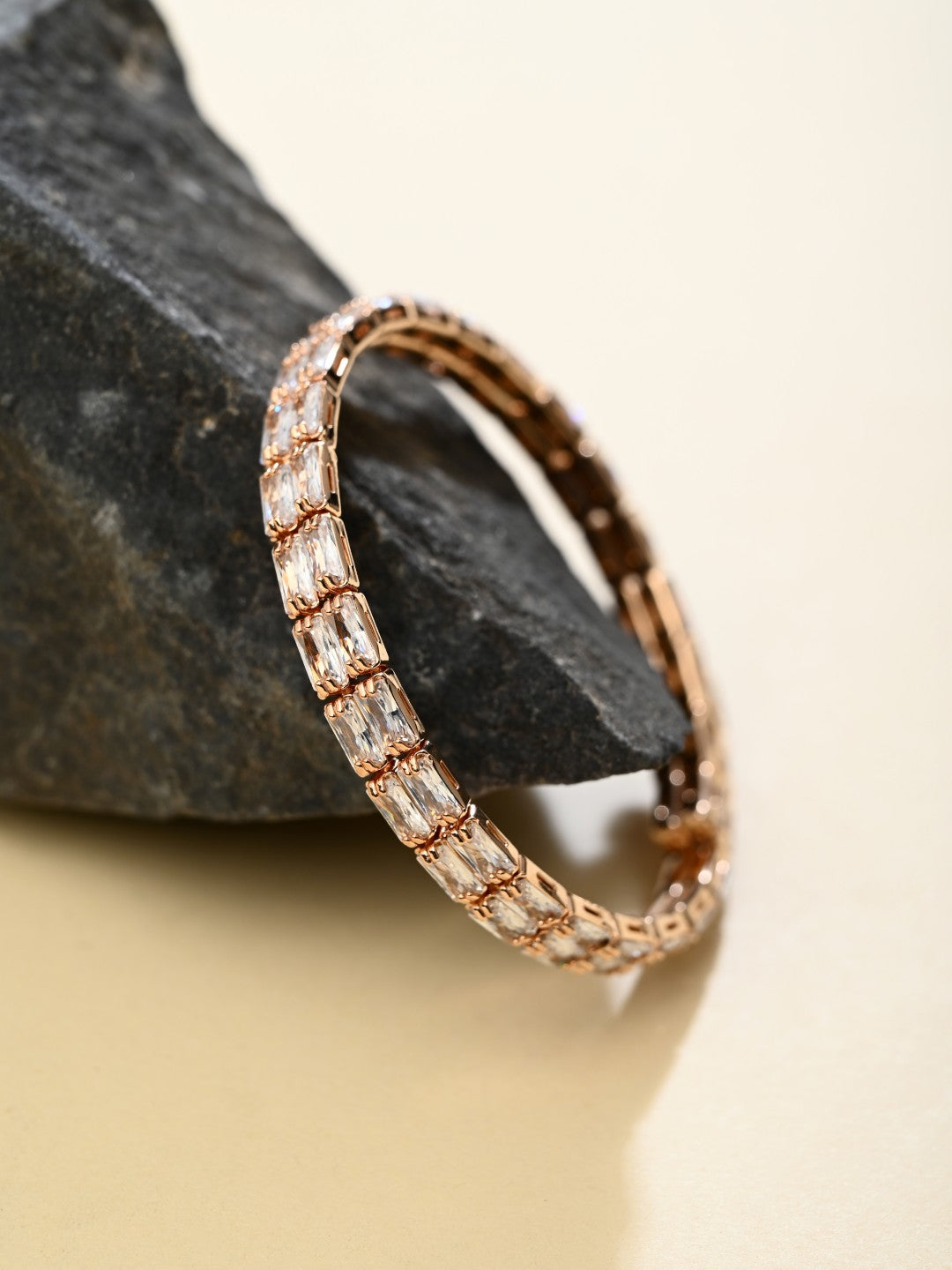 Rose Gold-Tone CZ Tennis Bracelet Bangle