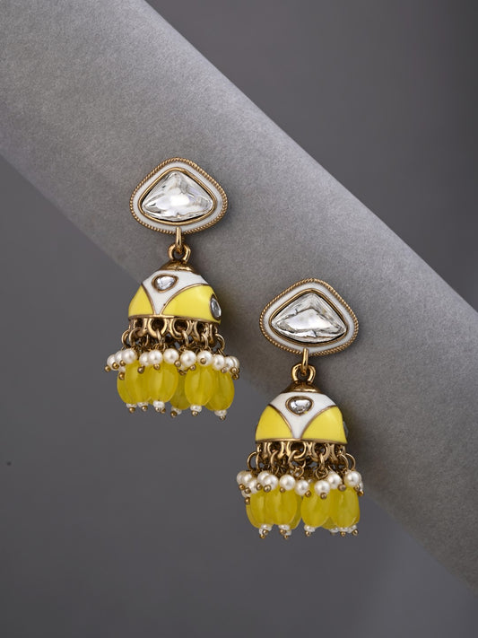 Enamelled Jhumka Earring - Yellow