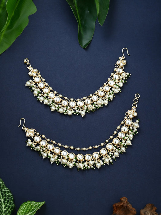 Kundan & Beads double layered ear chains