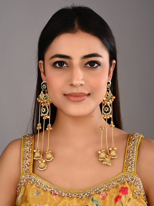 Green Long Kashmiri Earring with Jhumka Danglers