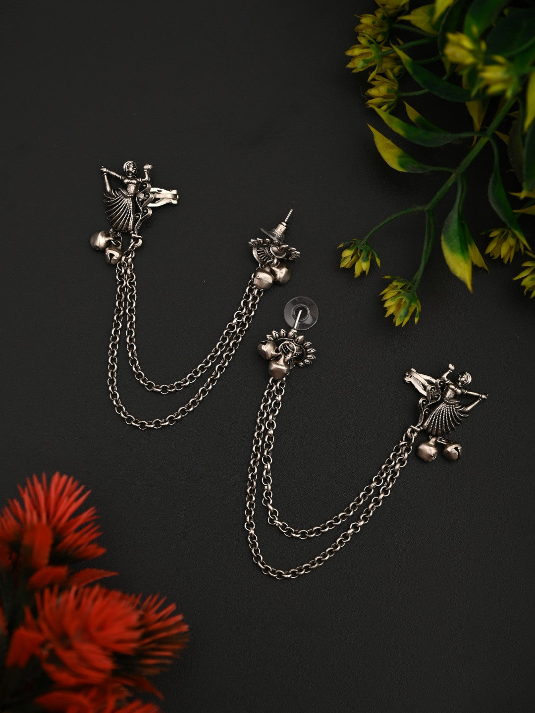 Oxidised Silver Dancing girl Ear Cuff with Chains