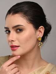 Silver Oxydised finish Yellow stone work drop earring